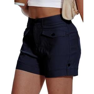 Womens Summer Shorts Dressy Casual Hiking Cargo Shorts Mid Rise Elastic Waist 2025 Trendy Cute Outfits Pockets (Blue M)