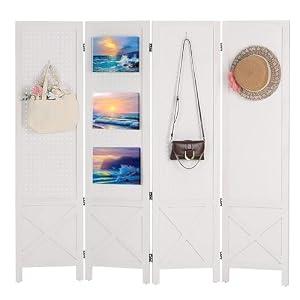 Wnutrees 4 Panel Pegboard Display,5 Ft Folding Privacy Screen Room Divider