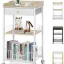 4-Tier Tall Nightstand with Storage Drawer, Small Side Table with Wheels & Basket, Rolling Bathroom Table for Small Spaces, Bedroom, Living Room, Dorm, White and Natural