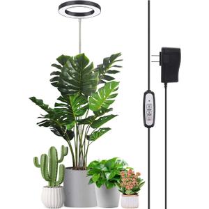 LORDEM Black Full Spectrum LED Grow Light, 72 LEDs, 4 Brightness Settings, Auto On/Off Timer, Height Adjustable, Ideal for Large Plants