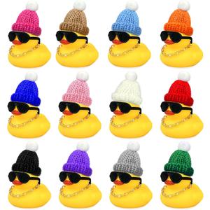 HAVAGDTM 12 Set Mini Ducks with Mini Hats Necklace and Sunglasses Bath Duck Toy for Baby Shower Birthday Swimming Party Gift Favor Decorations