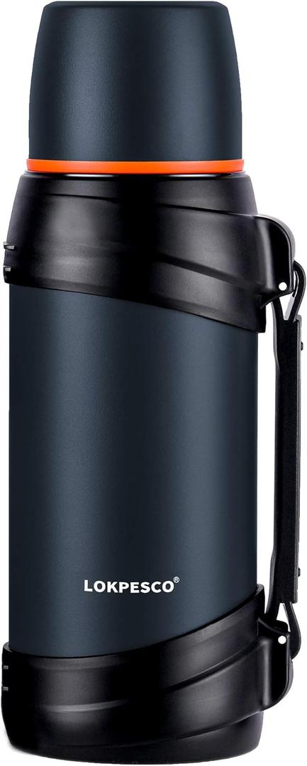 2L/68oz Large Coffee Bottle for Travel, Flasks for Hot and Cold Drinks, Stainless Steel Vacuum Insulated Hot Water Bottles with 2 Cups for Hiking/Camping, Keep Hot 24Hrs (Blue) (67.6 Ounces)