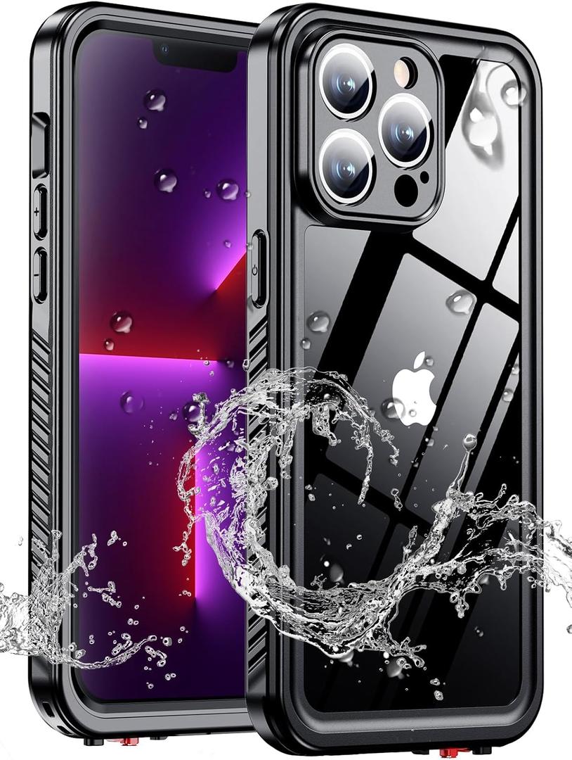 for iPhone 13 pro max case Waterproof,[IPX8 Underwater Case][Full Body Shockproof & 15FT Military Dropproof][Built-in Screen Protector][Dustproof]Clear Sound for iPhone 13 pro max case 6.7 inch-Black