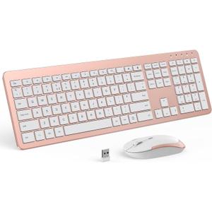 Wireless Keyboard and Mouse Combo, Full Size Slim Thin Cordless Keyboard Mouse with Numeric Keypad, Quiet Computer Keyboard Mice Set 2.4G Stable Connection Adjustable DPI (Rose Gold)