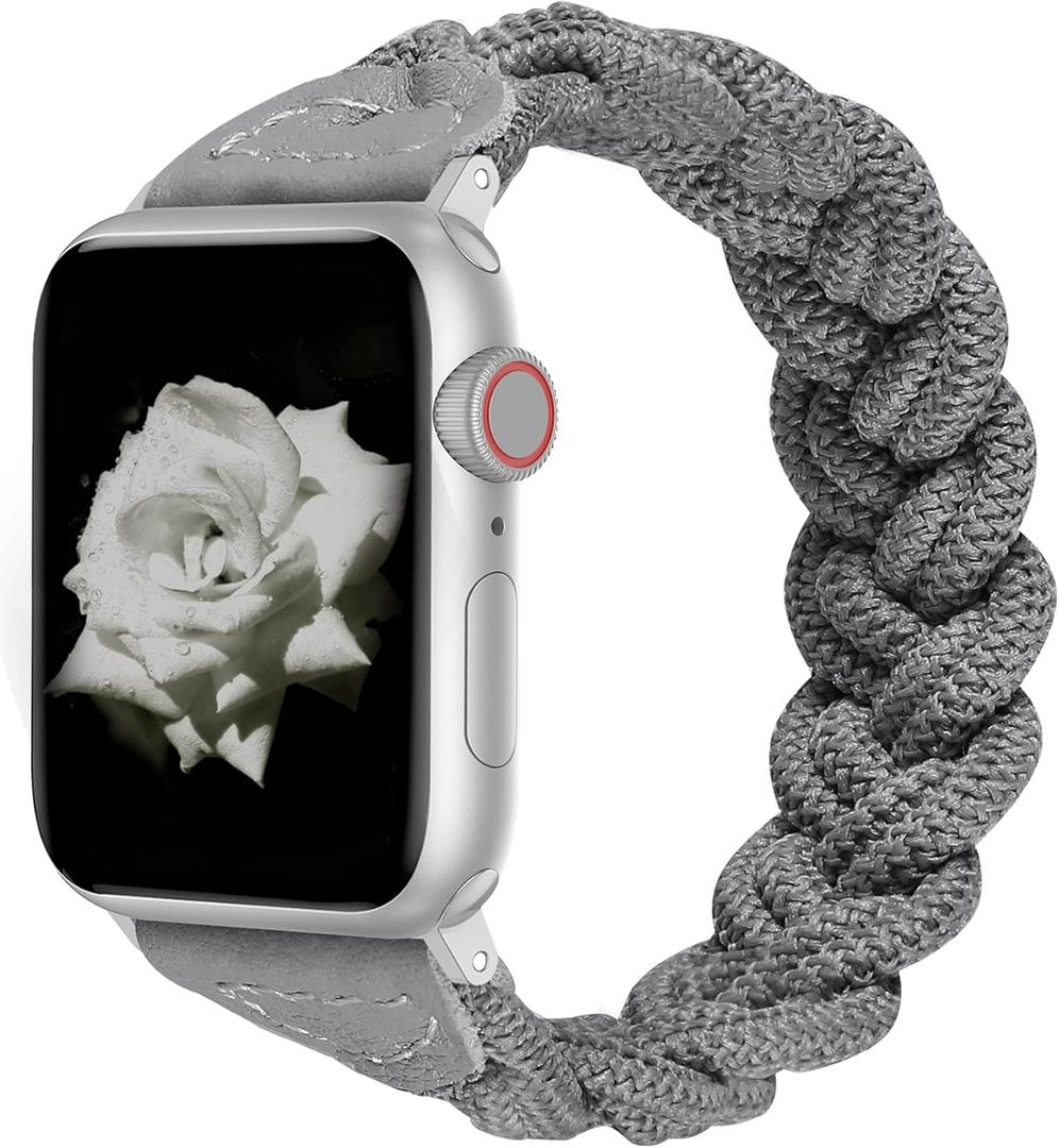 Wearlizer Stretchy Braided Band Compatible with Apple Watch Bands Women 38mm 40mm 41mm 42mm 44mm 45mm 46mm 49mm Slim Elastic Solo Loop Strap Woven for iWatch Series 11 10 9 8 7 6 5 4 3 SE/Ultra 3 2 1 (Grey)