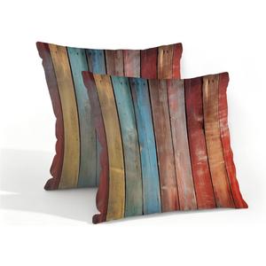 OSAM SPACE Outdoor Pillow Covers 16x16 inch Waterproof Pillowcases Set of 2 Wooden Decorative Throw Cushion Case for Couch Sofa Garden Patio Furniture
