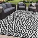 SAND MINE Waterproof Outdoor Rug 8x10 ft, Plastic Reversible Rug, Modern Area Rug, Large Floor Mat for Outdoors, RV, Patio, Backyard, Deck, Picnic, Beach, Camping (8' x 10', Black & White Lattice)