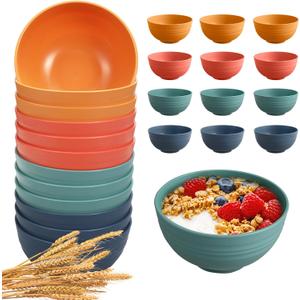 12 Pcs Unbreakable Cereal Bowls Set, 26 Oz Wheat Straw Bowls Set, Microwave & Dishwasher Safe Bowls for Kitchen, Reusable Plastic Bowls for Soup, Salad and Snack, BPA Free, Multicolor (4-Dark multicolor)