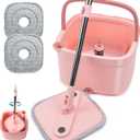 Spin Mop and Bucket Set with Self Separation System 360° Spinning Self-Wringing, Square Clean Mop and Bucket with Wringer (Spin Mop and Bucket Set-2Pads)