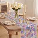 3 x Artoid Mode Multicolor Gold Dahlia Flower Gauze Table Runner 120 Inch 10FT, Glitter Metallic Foil Sheer Cheesecloth Dining Holiday Table Decor for Home Party