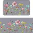 Colorful Flower Butterfly Kitchen Mats 2 Piece for Floor, Multi Colored Floral Kitchen Rugs Sets of 2, Non Slip Washable, 17"x47"+17"x29",Grey