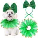 Dog St. Patrick's Day Outfit Bow Headband and Dog Collar for Small Medium Dog Cat St. Patrick's Day Birthday Party Accessories (Green)