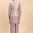 Pro-Ethic Style Developer Mens Indian Traditional Cotton Kurta Set With Jacquard Silk Jacket (Waistcoat) For Men Size 46