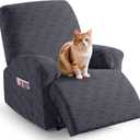 TAOCOCO Recliner Cover 3 Pieces Recliner Chair Covers, Stretch Jacquard Reclining Chair Cover, Furniture Protector Sofa Slipcovers Couch Covers with Elastic Bottom for Kids, Pets (Dark Grey) (1 Seater)
