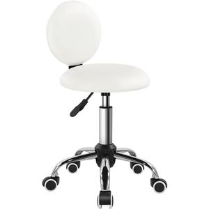 FURWOO Mini Round Rolling Stool with Back Height Adjustable Stool on Wheels for Spa Salon Massage White