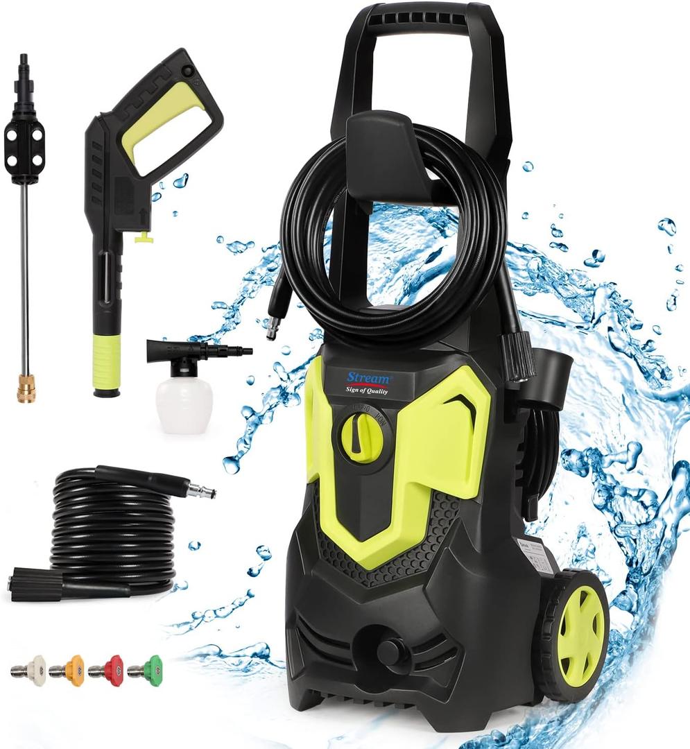 4000 PSI Pressure Washer, 1.8 GPM Electric Pressure Washer Power Washer with Hose Reel, High Pressure Cleaner Machine, 5 Quick Connect Nozzles and Foam Cannon for Cleaning Cars, Home, Patios, Driveway, Green