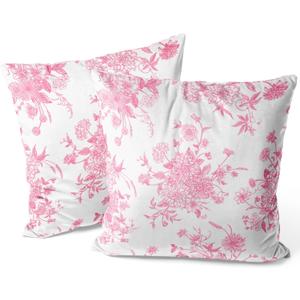 Yobvec Pink and White Floral Pillow Covers Home Bedroom Decor, Chinoiserie Throw Pillowcase Cushion Cover for Bed Sofa Couch, 2 Sets, 18x18 Inch