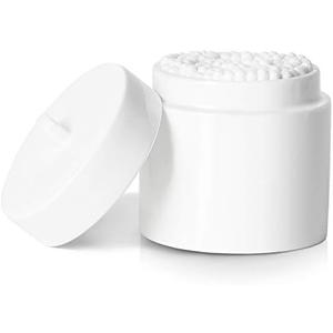 LEETOYI Ceramic Cotton Swabs Holder Organizer with Lid,Storage Canisters for Cotton Swabs,Cotton Balls,Makeup Sponges, Hair Ties,Bath Salts, and Easy To Clean (White), 2 Pack