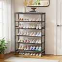 Mavivegue 6 Tier Shoe Rack Organizer, Metal Organizer Shelf with with MDF Top Panel and Layer Fabric, Shoe Rack for Front Door Entrance, Black & Rustic Brown