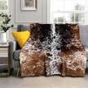 Cow Print Blanket Soft Flannel Lightweight Cowhide Western Throw Blanket Cozy Warm Brown Cow Blankets All Seasons Living Room Decor for Couch Chair Bed Sofa Office 40x50 inch