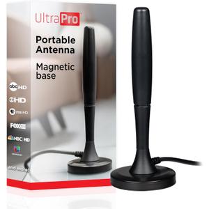 UltraPro Portable HD TV Antenna Indoor Digital Antenna for 4K/8K Ultra HD, VHF/UHF Channels, Magnetic Base, Omnidirectional, NEXTGEN TV Ready, for Travel, Camping, RV, Tailgating, 84039