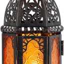 Moroccan Lanterns Decorative Indoor & Outdoor, 11 Medium Size Vintage Metal Hanging&Tabletop Candle Holder Decor, Halloween Christmas Ramadan Decorations for Home Porch Patio (Amber)