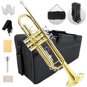 Bb Standard Trumpet Set for Beginners or students with Carrying Hard Case, 7C Mouthpiece, Cleaning Cloth and Gloves (gold)