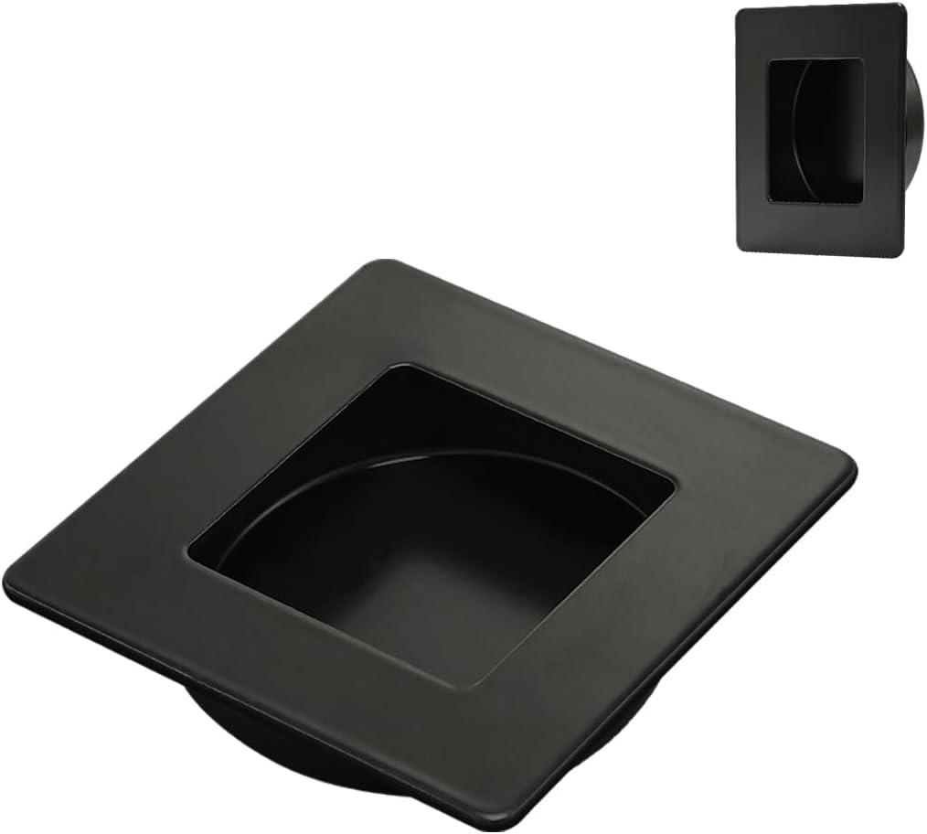 HOMOTEK 2 Pack 2-3/4 Inch Square Recessed Sliding Pocket Door Finger Pulls, 2-3/8 Inch Diameter Stainless Steel Flush Handles for Bypass Barn Door Drawer Pulls (Black)