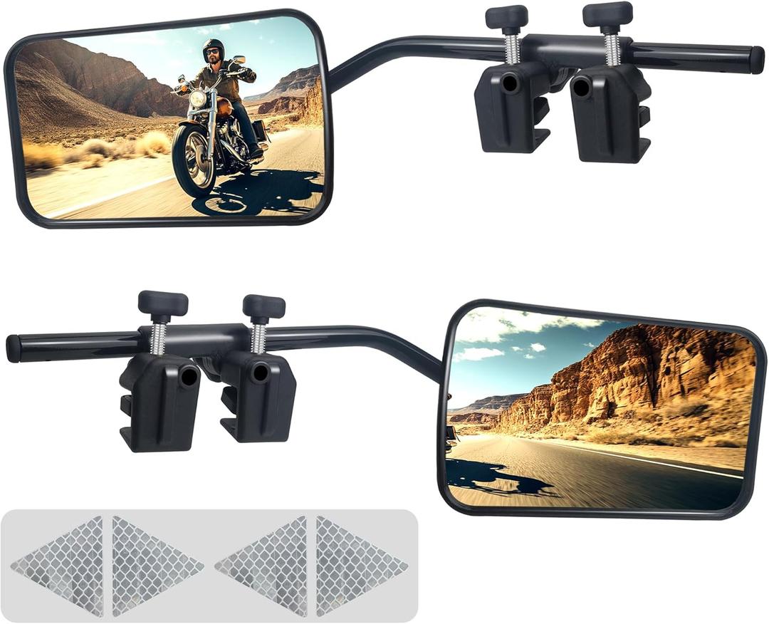 Mirror Extenders For Towing, 360 Adjustable Tow Mirrors with Sturdy Iron Bracket Clap, for Motorhome SUV RV Trailer Van Trucks, Black, Pair (Left+Right)