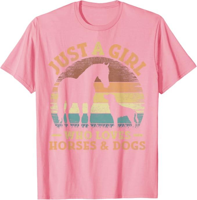 Just A Girl Who Loves Horses and Dogs Women Girls T-Shirt L Pink