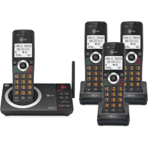 AT&T 4-Handset Expandable DECT 6.0 Cordless Home Phone with Large Display, Big Buttons, Answering Machine, Smart Call Blocker, Long Range, Caller ID, Speakerphone, Intercom: CL82418 (Charcoal Black)