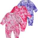 2 x Infant Baby Boys Girls 3 Pack Footless Rompers Long Sleeve Tie Dye Zip-up Jumpsuit Fall Clothes 3pcs Outfit Set