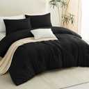 CozyLux Queen Comforter Set Black, 3 Pieces Solid Comforters Queen Size Breathable Quilted Bedding Sets, Luxury Soft Microfiber Down Alternative Comforter for All Season (1 Comforter & 2 Pillowcases)