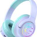 iClever Kids Bluetooth Headphones with LED Lights, BTH18 Safe Volume 74/85dBA, 43H Playtime, Bluetooth5.3 Kids Headphones Wireless Aux Cord for iPad/Tablet/Travel/School, Purple