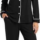 Womens Pajama Set, Soft Long Sleeve Pajamas & Long Pants with Pockets, Button-up Sleepwear Lounge Pjs