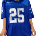 QJQ Jersey Shirts for Women V Neck Number Half Sleeve Graphic T-Shirts Football Soccer Tee Y2K Oversized Streetwear Top (L)