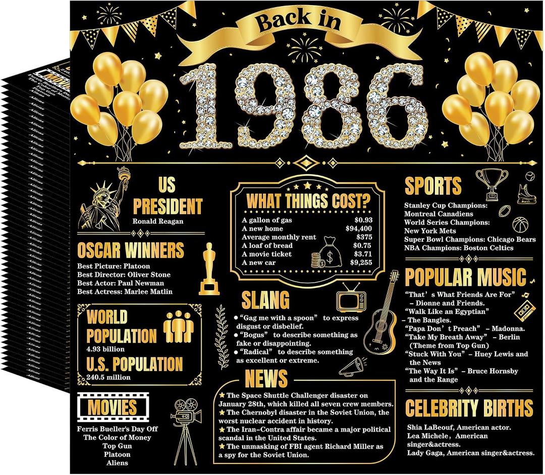 40th Birthday Napkins Party Decorations, 50 Pcs Black Gold Disposable Paper Napkins for Men Women, Back in 1986 Cheers to 40 Years Table Decor, 2 Ply Cocktail Anniversary Party Supplies