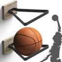 Basketball Holder Wall Mount with Wooden Base, MYKASEN Ball Storage Holder Display Rack for Basketball Soccer Volleyball, Boys Sports Accessories Organizer for Player Fans Room Decor