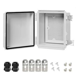 LeMotech Electrical Box, IP67 Waterproof Hinged Cover Stainless Steel Latch Junction Box, ABS Plastic Electrical Enclosure with Mounting Plate,Wall Brackets, Cable Glands,5.9"x5.9"x3.5",Grey