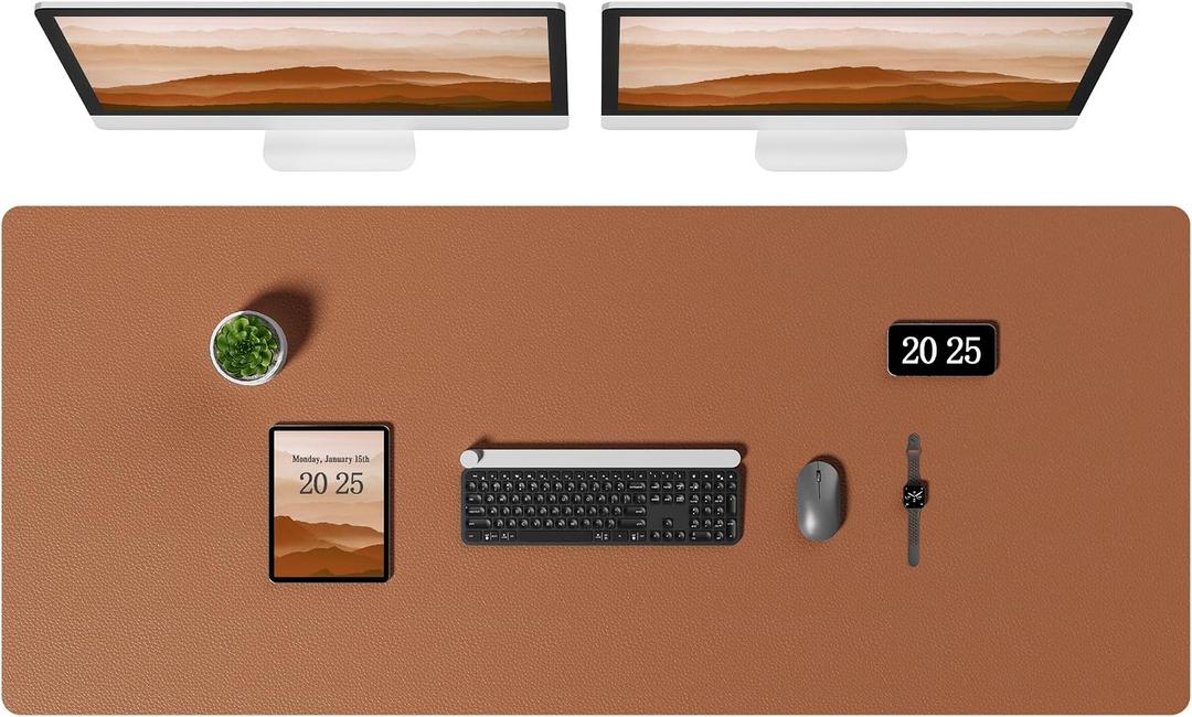 Aothia Leather Desk Pad Protector, Office Desk Mat, Large Mouse Pad, Laptop Desk Pad, Non-Slip PU Leather Desk Blotter, Waterproof Desk Writing Pad for Office and Home (Brown, 55" x 24")