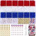 Megoogo Clay Beads Bracelet Making Kit, 2550Pcs Red-Blue-White Flat Round Spacer Silicone Beads Set for Bracelets DIY Crafts Independence Day Decor Holiday Gift