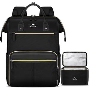 MATEIN Lunch Backpack, 15.6 Inch Laptop Backpack with Lunch Box, Stylish Nurse, Teacher Work Backpacks with Insulated Compartment, Meal Prep Bag for Women Men Commute Outdoor Picnic Camping, 2Pcs Set