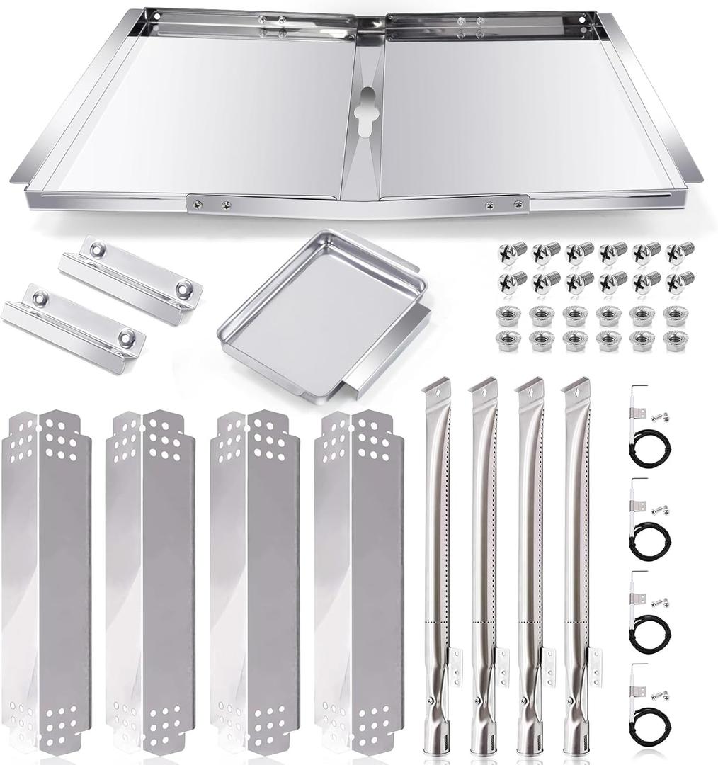 Grill Grease Tray Replacement Parts for Nexgrill 4 Burner 720-0830H, 720-0783E, 720-0888, 720-0888N, 720-0830A, Adjustable 24''-30'' Gas Grill Drip Pan, Heat Plates Shield, Burner Tubes and Igniters.