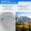 DEHOTRE Progressive Multifocal Reading Glasses Women No Line Bifocal Readers with Nose Pad Metal Half Frame Mid-Near Range