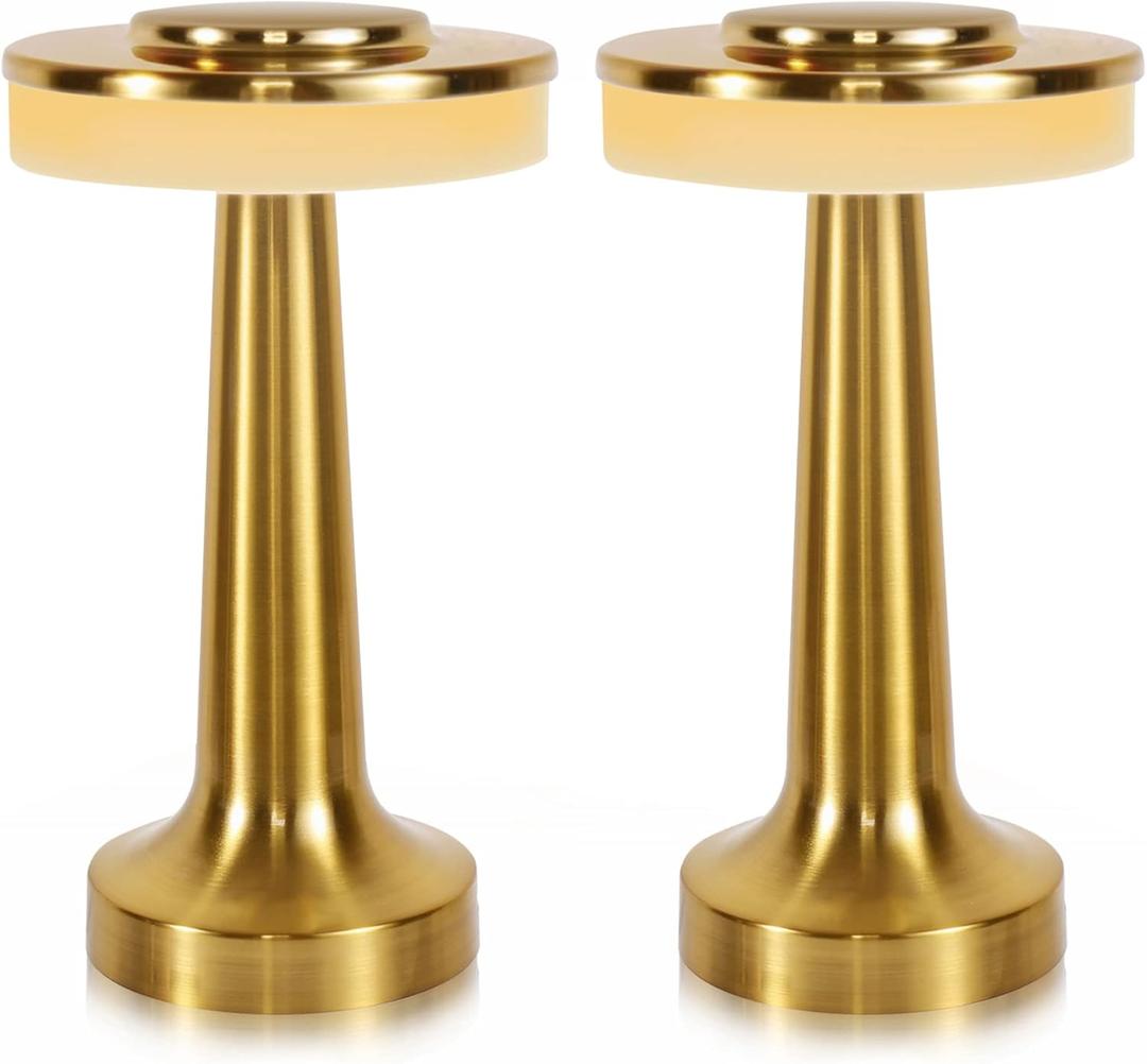 Cordless Table Lamp, Portable LED Desk Lamp, Table Sensor Control Beside Lamps, Kids Night Light with Stepless Dimming & Charging Completed Tip Light & 3 Colors Changing (Gold 2 Pack)