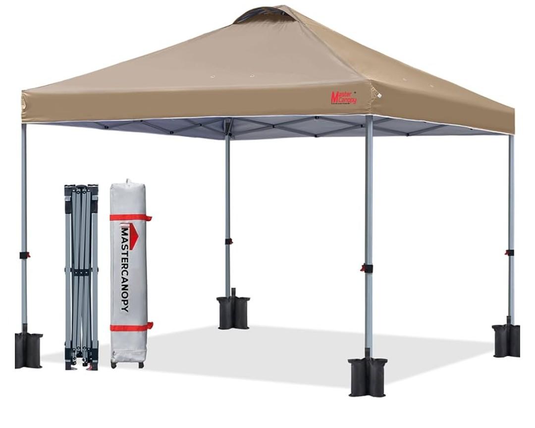 MASTERCANOPY Durable Pop-up Canopy Tent with Roller Bag (12x12, Khaki)