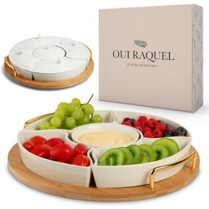 Chip and Dip Serving Set, 13.5" Serving Platters and Trays, Appetizer Serving Tray, Divided Serving Tray, Party Serving Relish Trays and Platters, Lazy Susan Taco Bar, Lazy Susan Serving Platter, large