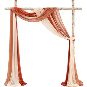 Floroom Wedding Arch Draping Fabric 3 Panels 20Ft Chiffon Fabric Drapes Arbor Drapery Wedding Ceremony Reception Swag Decorations (Terracotta +Coral Peach +Peach)