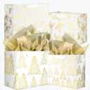 UNIQOOO 12PCS Assorted Metallic Gold Bags, Size L 12.5'' M 9'', Gilded Xmas Tree Gift Wrap Bags, Golden Mistletoe Paper Favor Bag Gift Packaging For Thanksgiving Holiday New Year Party