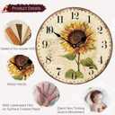 VIKMARI Art Decorative Arabic Numeral Wooden Wall Clock Battery Operated Quartz Silent Round Clocks 14 Inch Sunflower Hanging Clock for Bedroom,Dining Room,Office and Living Room